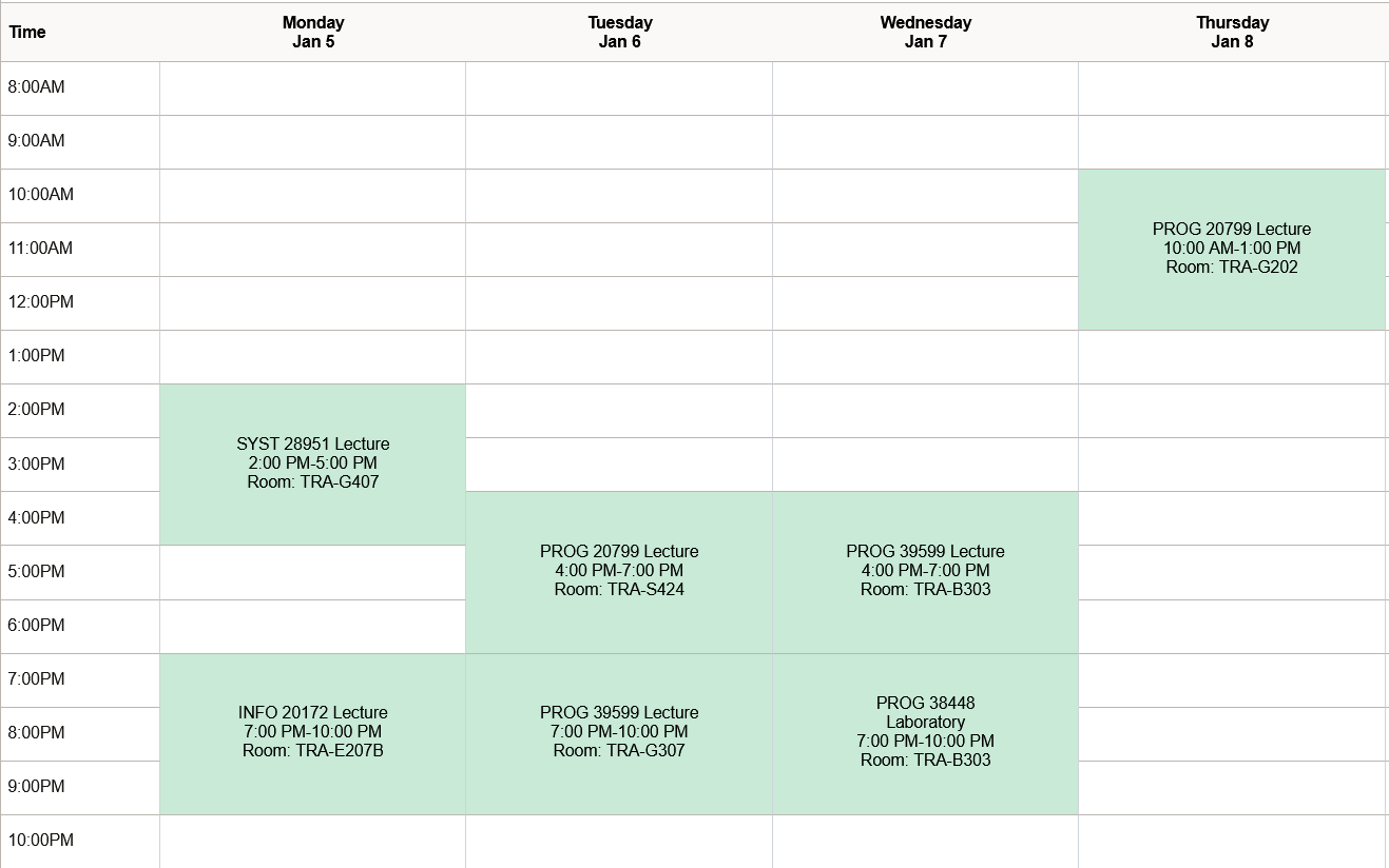 My current semester's schedule